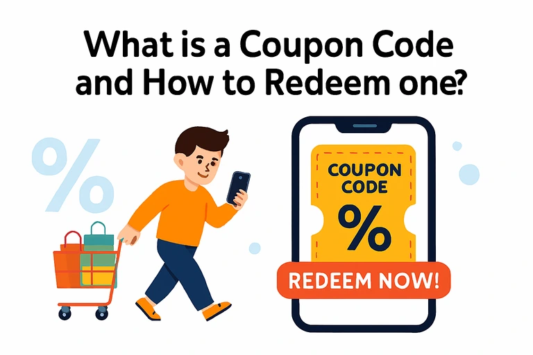 image of character trying to found out what a coupon code is and how to redeem it